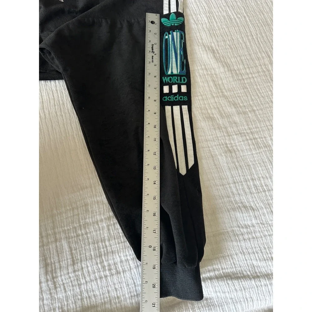 Vintage 90s Adidas Trefoil Triacetate Tracksuit Set Jacket Pants Black Teal‎ M/L